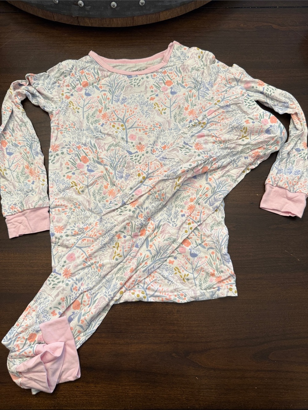 Magnetic Me Pastel Floral Unicorn Long-Sleeve Pajama Set with Pink Trim